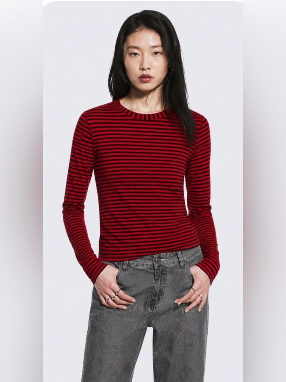 NWT H&M Cotton Striped Long Sleeve Top Women’s Size XL Red Black Casual Nautical